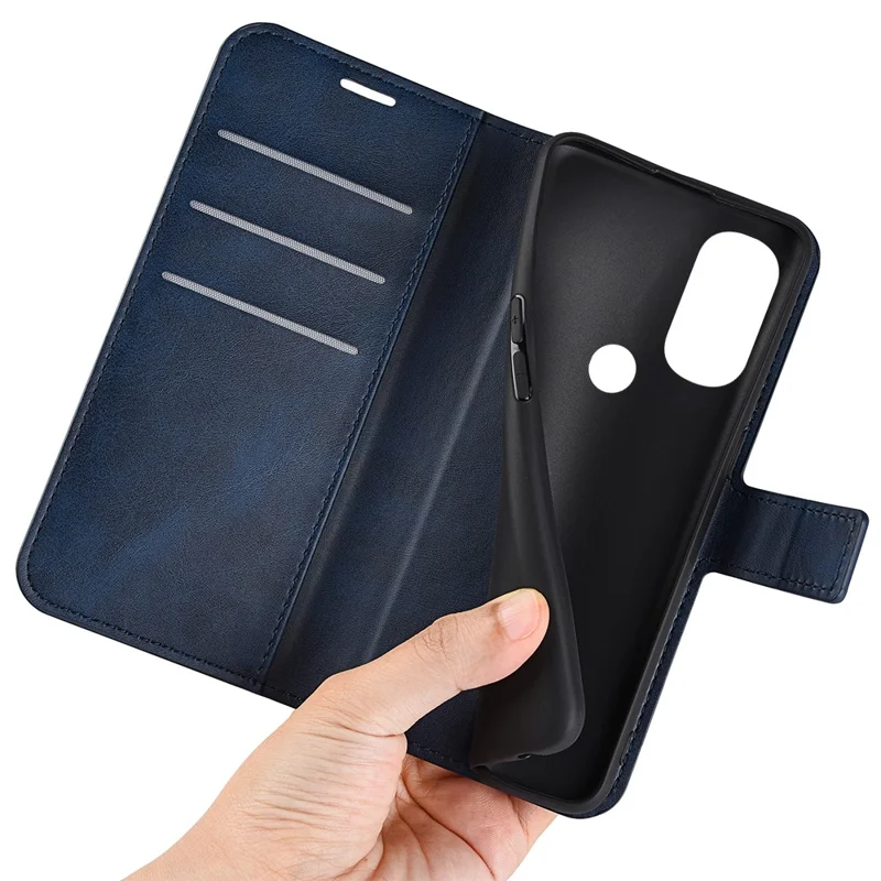 PU Leather + TPU Phone Case Foldable Stand Shockproof Protective Cover for Motorola Moto G71 5G - Blue