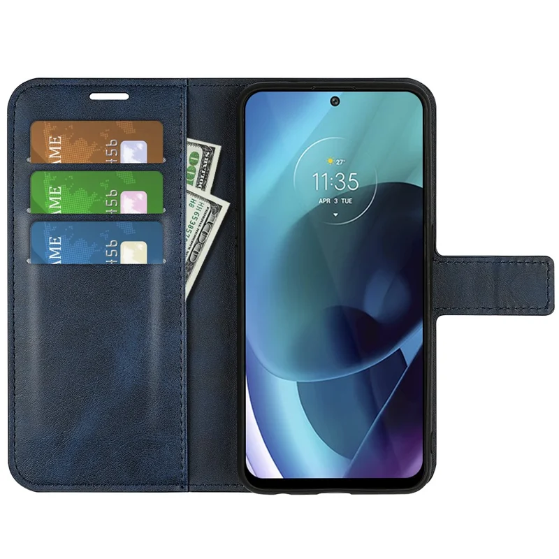 PU Leather + TPU Phone Case Foldable Stand Shockproof Protective Cover for Motorola Moto G71 5G - Blue