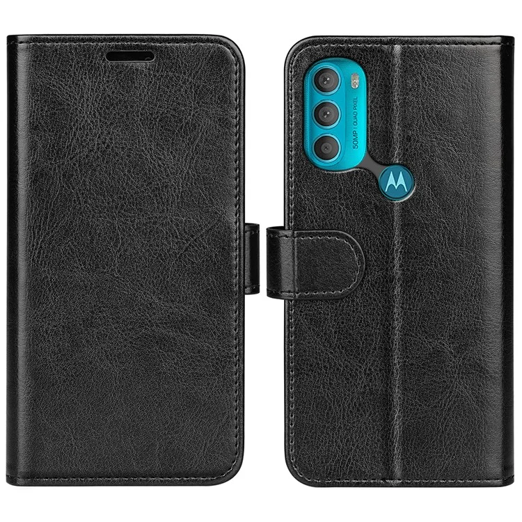Mobile Phone Covering Crazy Horse Texture PU Leather Coated Soft Inner TPU Stand Wallet Flip Phone Case for Motorola Moto G71 5G - Black