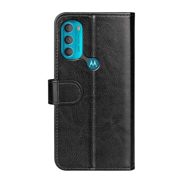 Mobile Phone Covering Crazy Horse Texture PU Leather Coated Soft Inner TPU Stand Wallet Flip Phone Case for Motorola Moto G71 5G - Black