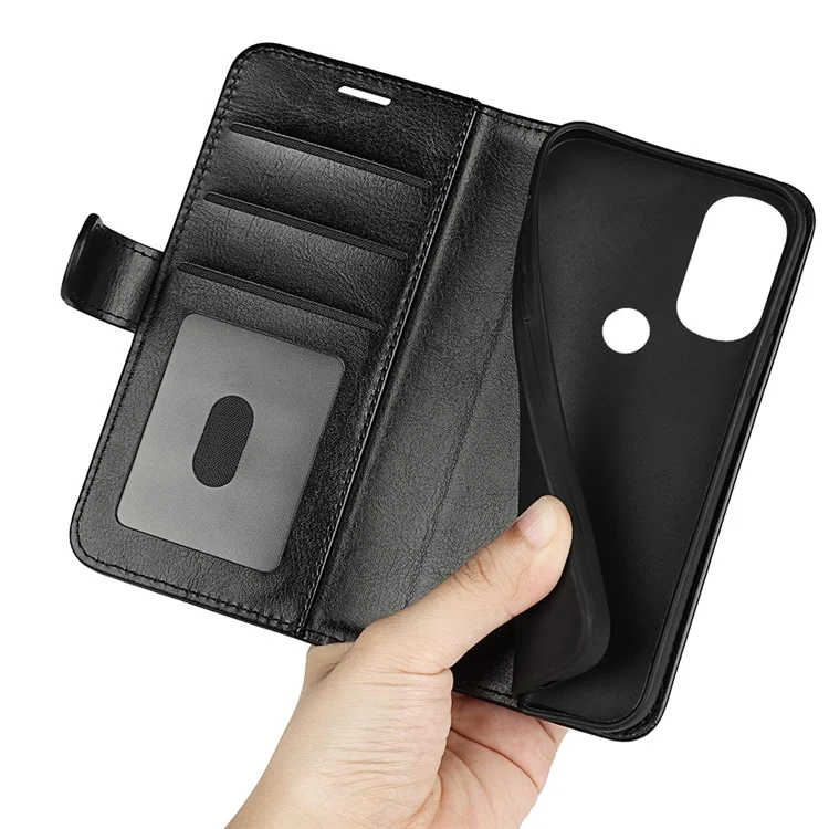 Mobile Phone Covering Crazy Horse Texture PU Leather Coated Soft Inner TPU Stand Wallet Flip Phone Case for Motorola Moto G71 5G - Black