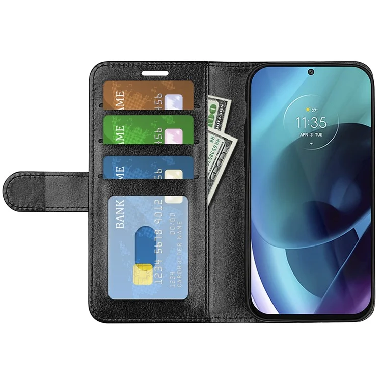 Mobile Phone Covering Crazy Horse Texture PU Leather Coated Soft Inner TPU Stand Wallet Flip Phone Case for Motorola Moto G71 5G - Black
