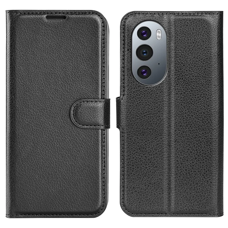Gut geschützter Folio-Klapphülle mit Litchi-Textur PU-Leder beschichteter TPU-Handyhülle, Ständer, Brieftasche, schützende Handyhülle für Motorola Edge X30/X30 Pro/Edge 30 Pro/Edge Plus (2022)/Edge+ (2022) - Schwarz