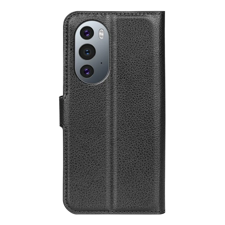 Gut geschützter Folio-Klapphülle mit Litchi-Textur PU-Leder beschichteter TPU-Handyhülle, Ständer, Brieftasche, schützende Handyhülle für Motorola Edge X30/X30 Pro/Edge 30 Pro/Edge Plus (2022)/Edge+ (2022) - Schwarz