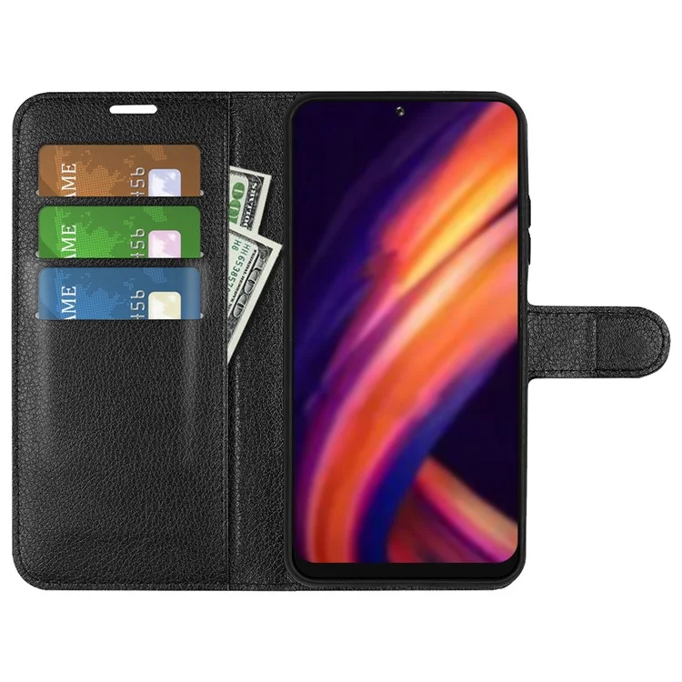 Gut geschützter Folio-Klapphülle mit Litchi-Textur PU-Leder beschichteter TPU-Handyhülle, Ständer, Brieftasche, schützende Handyhülle für Motorola Edge X30/X30 Pro/Edge 30 Pro/Edge Plus (2022)/Edge+ (2022) - Schwarz