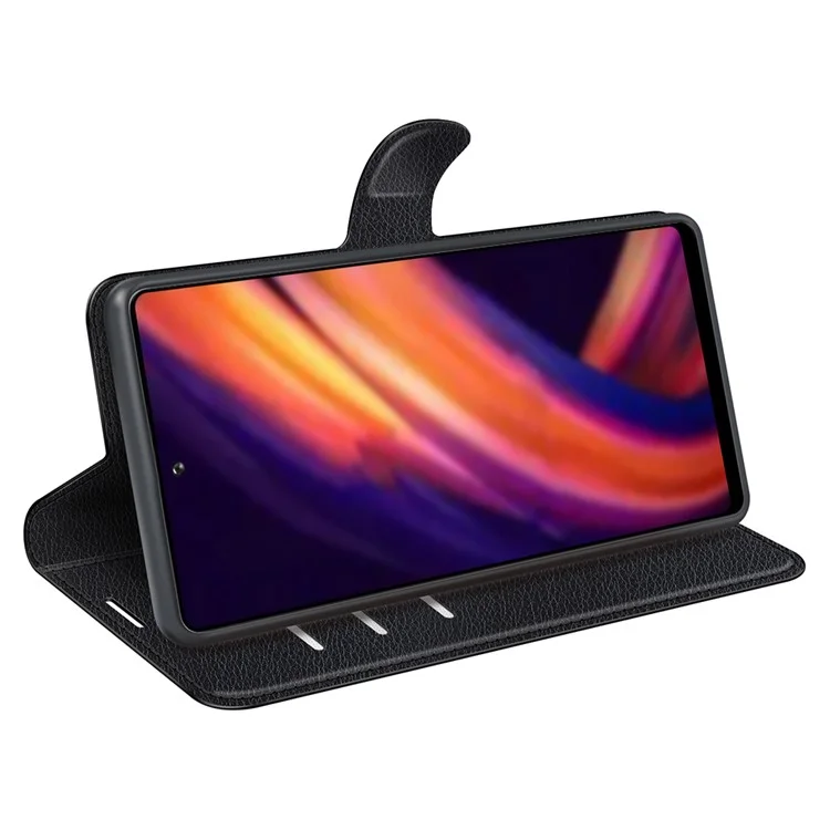 Gut geschützter Folio-Klapphülle mit Litchi-Textur PU-Leder beschichteter TPU-Handyhülle, Ständer, Brieftasche, schützende Handyhülle für Motorola Edge X30/X30 Pro/Edge 30 Pro/Edge Plus (2022)/Edge+ (2022) - Schwarz