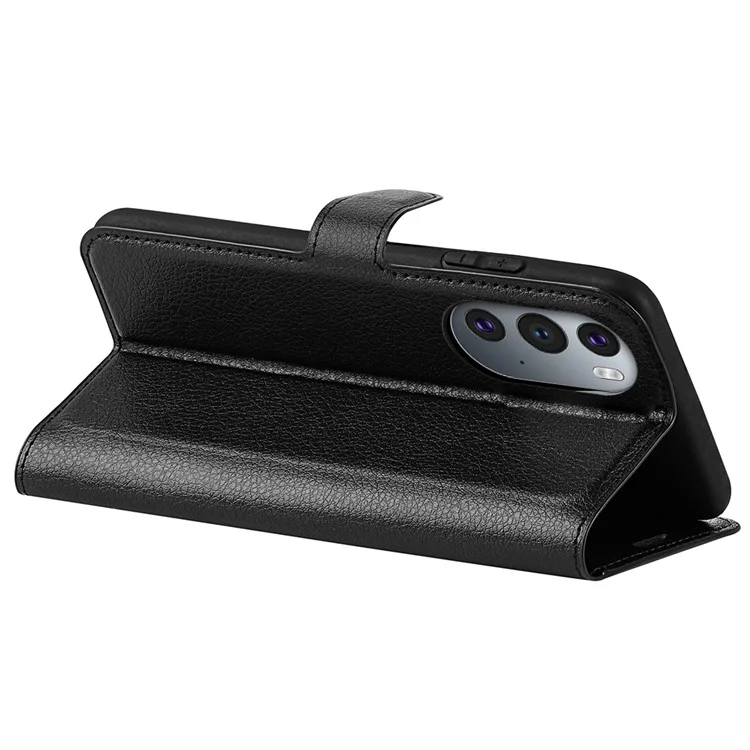 Gut geschützter Folio-Klapphülle mit Litchi-Textur PU-Leder beschichteter TPU-Handyhülle, Ständer, Brieftasche, schützende Handyhülle für Motorola Edge X30/X30 Pro/Edge 30 Pro/Edge Plus (2022)/Edge+ (2022) - Schwarz