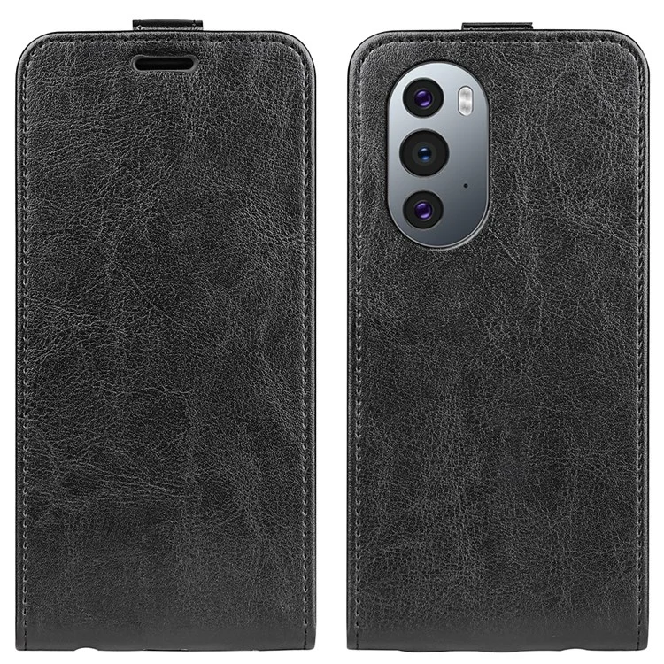Sturzsichere Crazy Horse Texture Vertikale Klapplederhülle Schutzhülle mit Kartenfach-Design für Motorola Edge X30/X30 Pro/Edge 30 Pro/Edge Plus (2022)/Edge+ (2022) - Schwarz