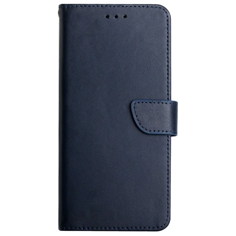 Folio Flip Feste Farbe Nappa Textur Echtes Leder Telefon Hülle Beinwallet Wallet Wallet Für Motorola Moto G51 5g - Blau