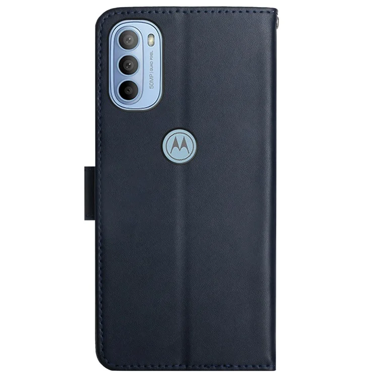 Folio Flip Feste Farbe Nappa Textur Echtes Leder Telefon Hülle Beinwallet Wallet Wallet Für Motorola Moto G51 5g - Blau