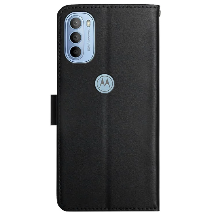 Folio Flip Mobile Phone Shell Nappa Texture Genuine Leather Phone Case Magnetic Closure Stand Wallet Cover for Motorola Moto G31 4G/G41 4G - Schwarz