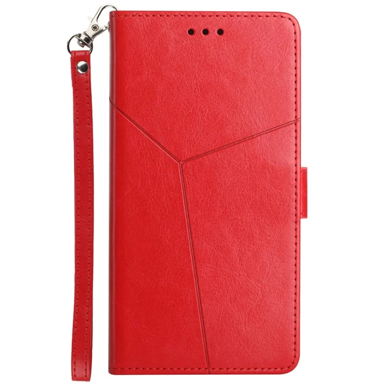 Cuir PU + Coque de Protection de Téléphone TPU Lignes en Forme de y - Rouge