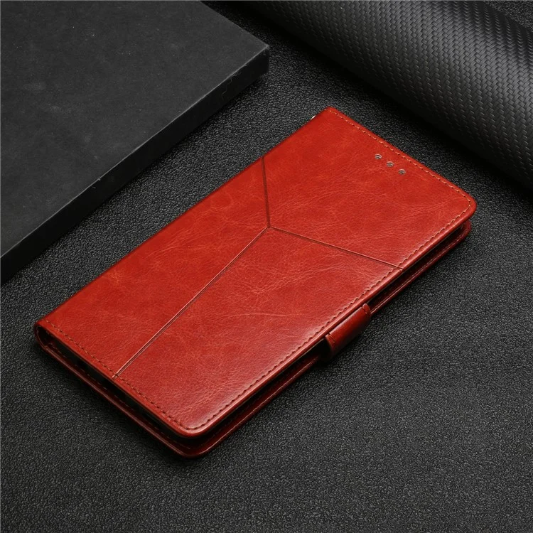 Handy Riemen Mit Pu-leder-smartphone-schale Y-förmige Linien Eingeprägter Magnetverschlussstand Hülle Für Motorola Edge X30 - Braun