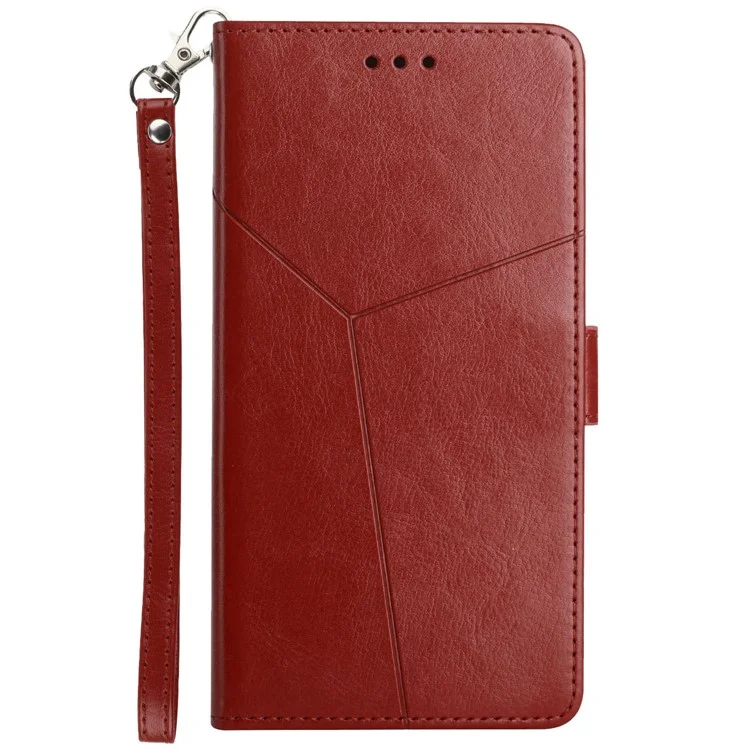 Handy Riemen Mit Pu-leder-smartphone-schale Y-förmige Linien Eingeprägter Magnetverschlussstand Hülle Für Motorola Edge X30 - Braun