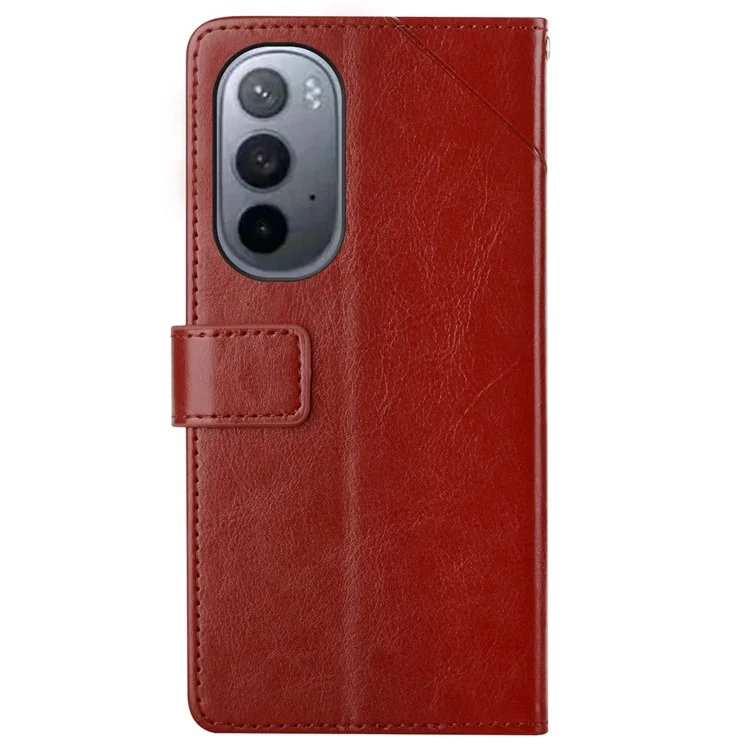 Handy Riemen Mit Pu-leder-smartphone-schale Y-förmige Linien Eingeprägter Magnetverschlussstand Hülle Für Motorola Edge X30 - Braun