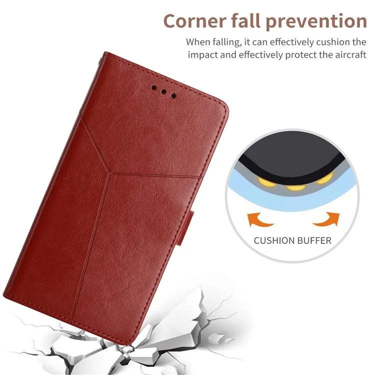 Handy Riemen Mit Pu-leder-smartphone-schale Y-förmige Linien Eingeprägter Magnetverschlussstand Hülle Für Motorola Edge X30 - Braun
