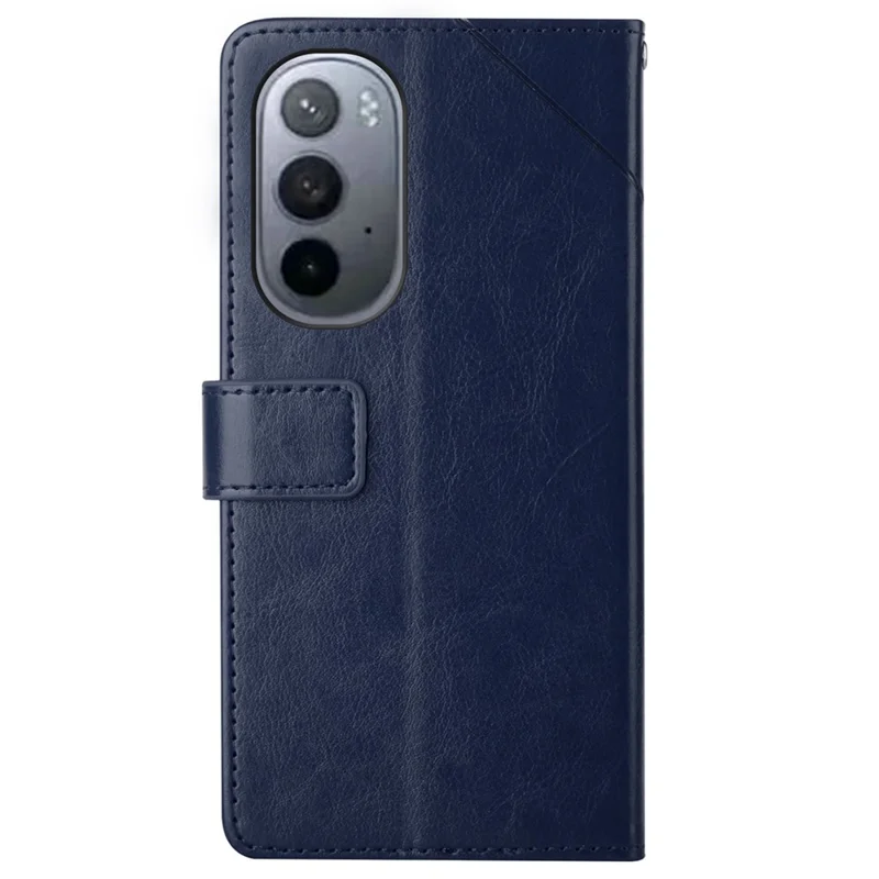 Handy Strap Carrying PU Leather Smartphone Shell Y-shaped Lines Imprinted Magnetic Closure Stand Wallet Case for Motorola Edge X30 - Blue