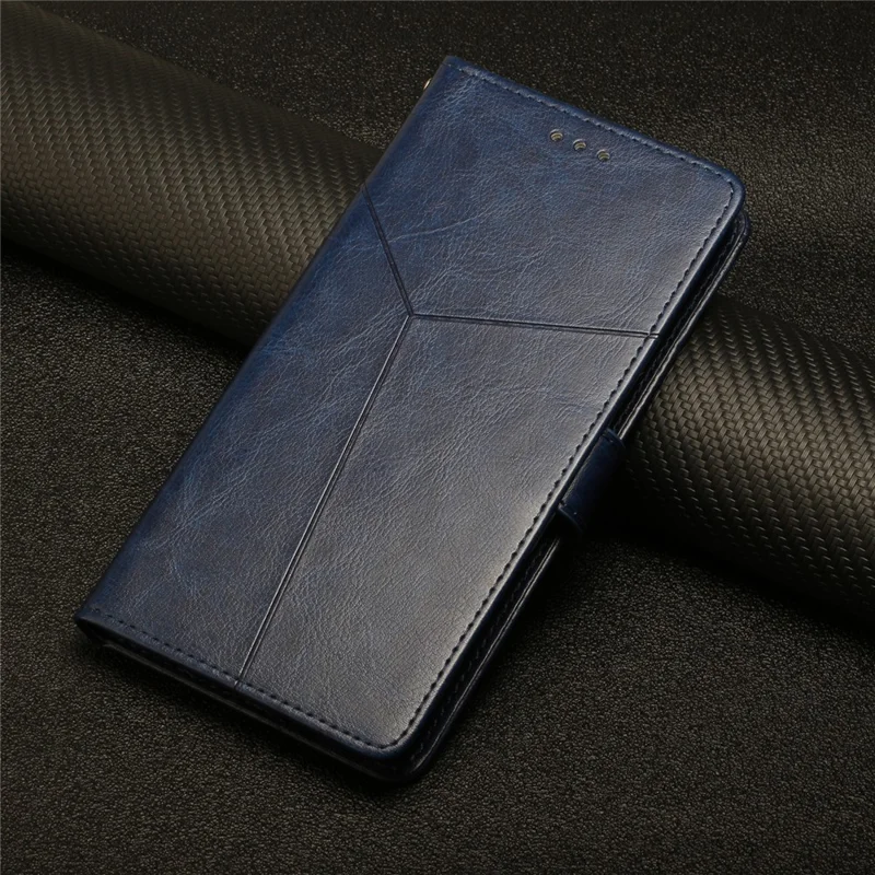 Handy Strap Carrying PU Leather Smartphone Shell Y-shaped Lines Imprinted Magnetic Closure Stand Wallet Case for Motorola Edge X30 - Blue