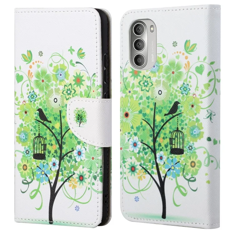 Klappende Telefonhülle Cross Textur PU Leder Magnetische Geschlossene Schutzabdeckung Mit Brieftasche Für Motorola Moto G51 5G - Grüner Baum