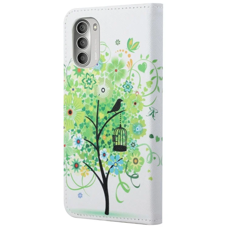 Klappende Telefonhülle Cross Textur PU Leder Magnetische Geschlossene Schutzabdeckung Mit Brieftasche Für Motorola Moto G51 5G - Grüner Baum