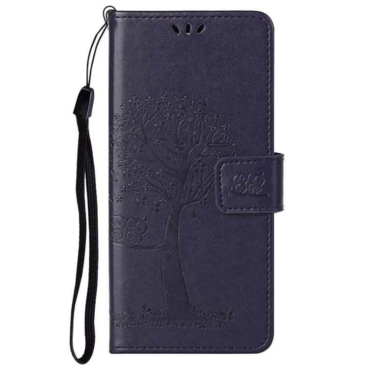 Handytasche Handy Tasche Eule Baummuster Geprägt Magnetverschluss TPU und PU-Leder Stand Geldbörse Hülle mit Riemen für Motorola Moto G51 5G - Dunkelviolett