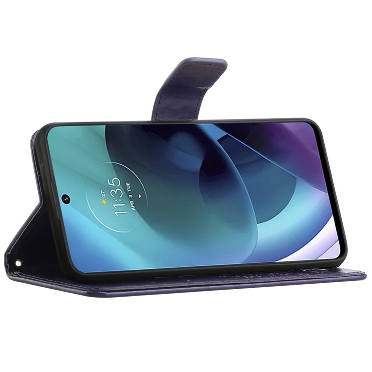 Handytasche Handy Tasche Eule Baummuster Geprägt Magnetverschluss TPU und PU-Leder Stand Geldbörse Hülle mit Riemen für Motorola Moto G51 5G - Dunkelviolett
