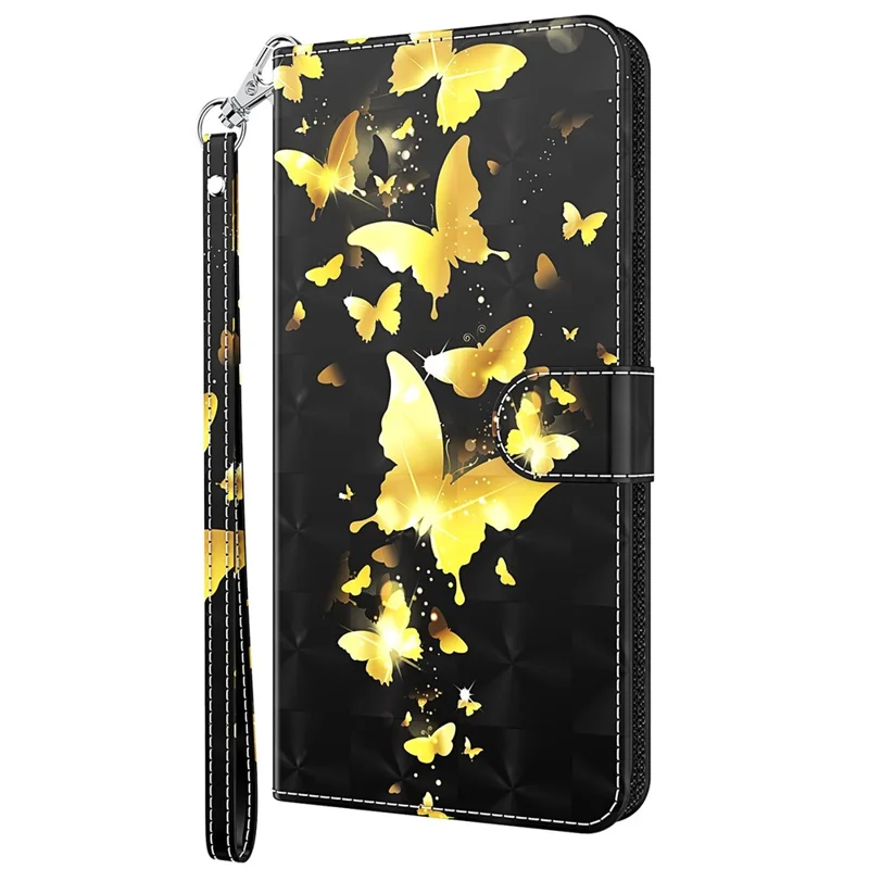 PU Leather Shockproof Phone Cover 3D Pattern Printing Stand Phone Case with Wallet Strap for Motorola Moto E20/E30/E40 - Golden Butterfly