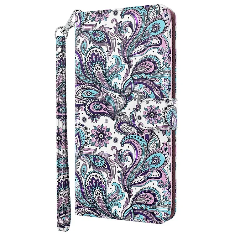 3D-Muster-Druck PU-Leder Handyhülle Geldbörse Stand Feature Flip Folio Cover mit Riemen für Motorola Moto G31 4G/G41 4G - Lila Impatiens