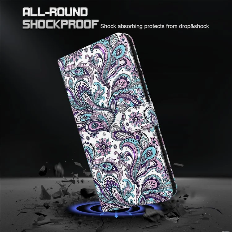 3D-Muster-Druck PU-Leder Handyhülle Geldbörse Stand Feature Flip Folio Cover mit Riemen für Motorola Moto G31 4G/G41 4G - Lila Impatiens