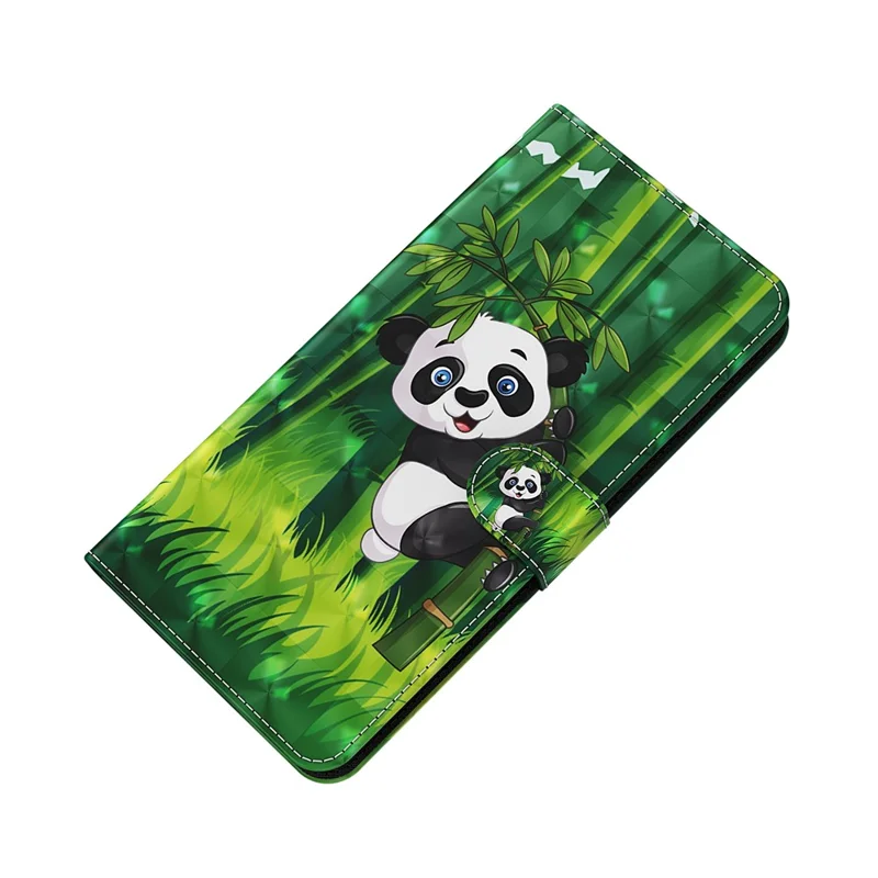 3D Pattern Printing PU Leather Phone Case Wallet Stand Feature Flip Folio Cover with Strap for Motorola Moto G31 4G/G41 4G - Panda Climbing