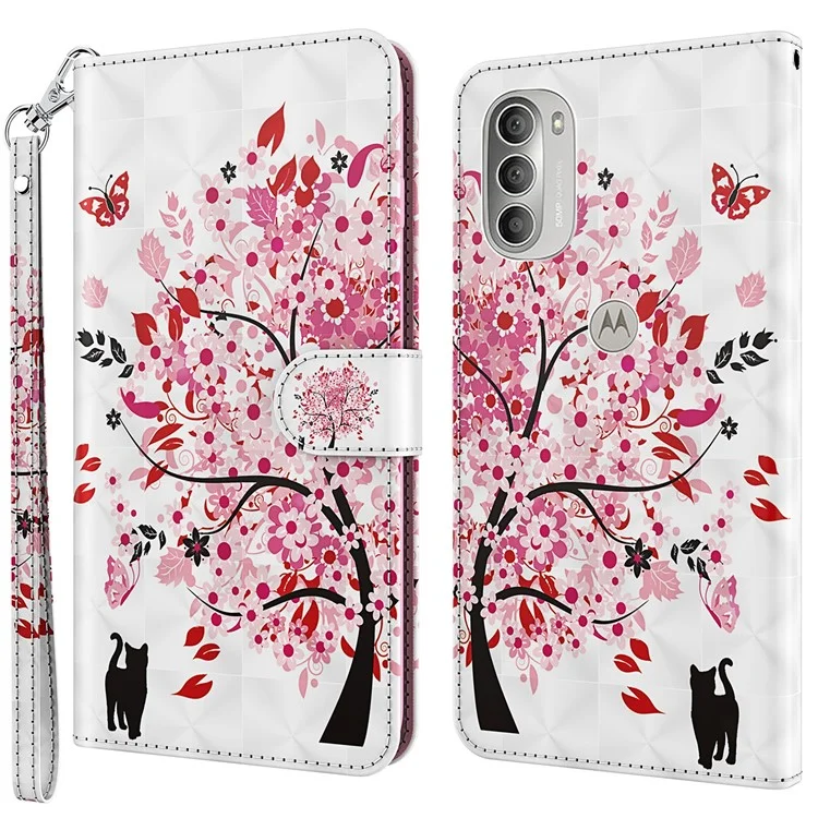 PU Leder Brieftasche Stand Telefon Hülle 3D Muster Druckschutzabdeckung Mit Riemen Für Motorola Moto G51 5G - Wunschbaum
