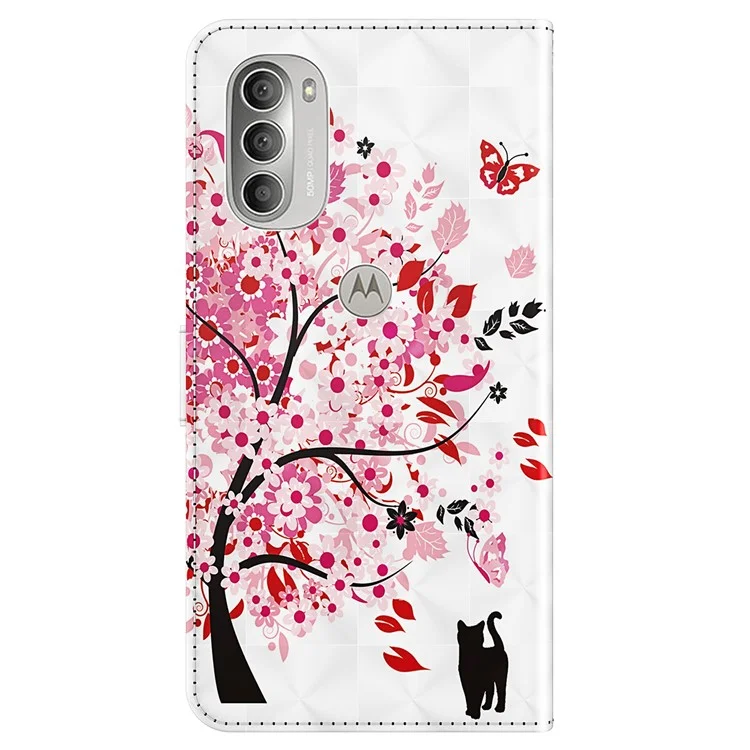 PU Leder Brieftasche Stand Telefon Hülle 3D Muster Druckschutzabdeckung Mit Riemen Für Motorola Moto G51 5G - Wunschbaum