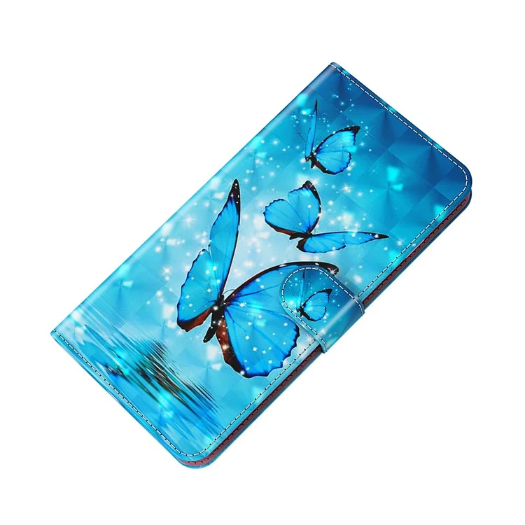 Stand PU Leather Phone Protector 3D Pattern Printing Phone Case with Wallet Strap for Motorola Moto G71 5G - Blue Butterflies