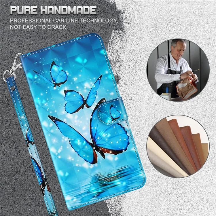 Stand PU Leather Phone Protector 3D Pattern Printing Phone Case with Wallet Strap for Motorola Moto G71 5G - Blue Butterflies
