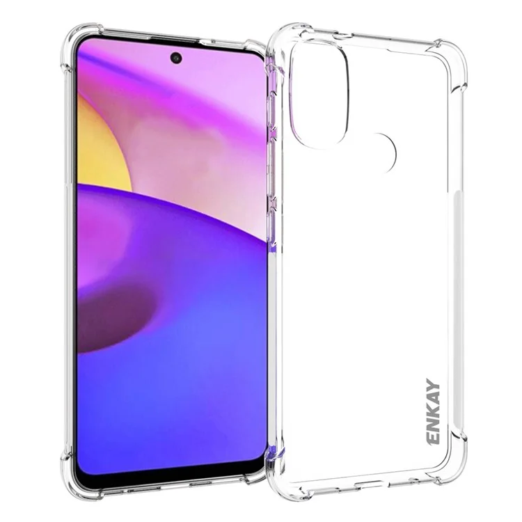 ENKAY HAT PRINCE Drop-resistant Enhanced Four Corner Anti-slip Side Strip Clear TPU Phone Case Cover for Motorola Moto E30/E40