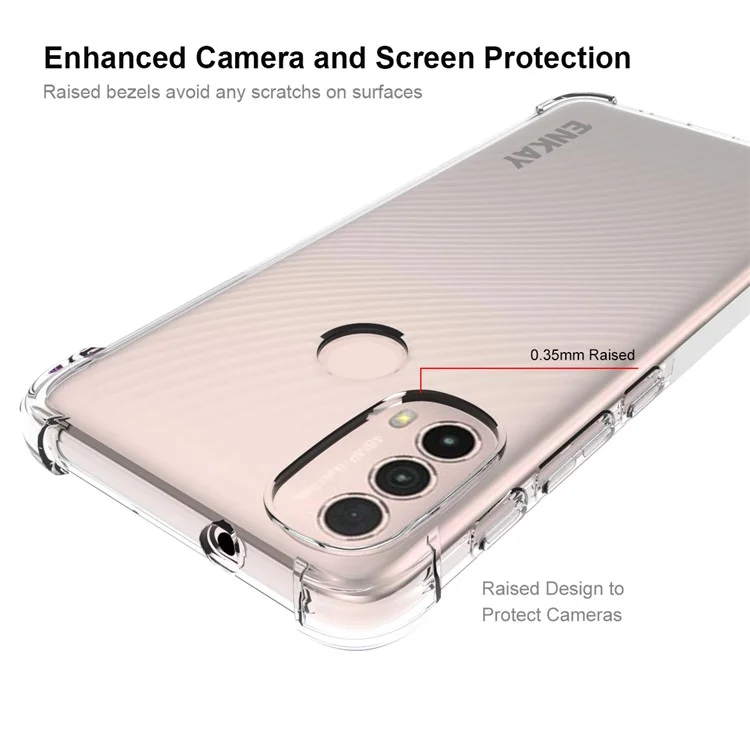 ENKAY HAT PRINCE Drop-resistant Enhanced Four Corner Anti-slip Side Strip Clear TPU Phone Case Cover for Motorola Moto E30/E40