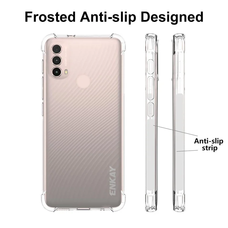 ENKAY HAT PRINCE Drop-resistant Enhanced Four Corner Anti-slip Side Strip Clear TPU Phone Case Cover for Motorola Moto E30/E40