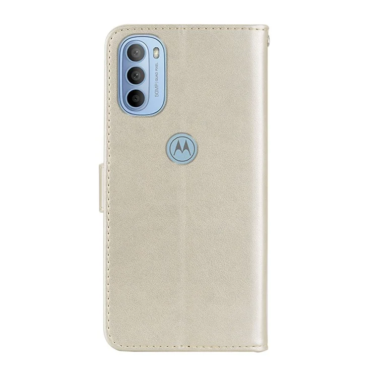 For Motorola Moto G31 4G/G41 4G Wallet Phone Flio Shell Anti-scratch PU Leather+TPU Flip Phone Case Stylish Imprinted Owl Flower Pattern Design Phone Covering - Gold