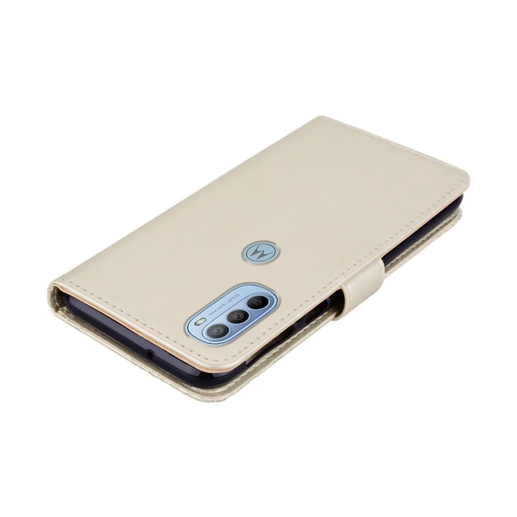 For Motorola Moto G31 4G/G41 4G Wallet Phone Flio Shell Anti-scratch PU Leather+TPU Flip Phone Case Stylish Imprinted Owl Flower Pattern Design Phone Covering - Gold