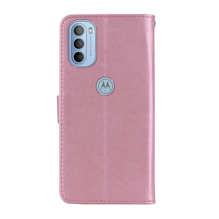 For Motorola Moto G31 4G/G41 4G Wallet Phone Flio Shell Anti-scratch PU Leather+TPU Flip Phone Case Stylish Imprinted Owl Flower Pattern Design Phone Covering - Rose Gold