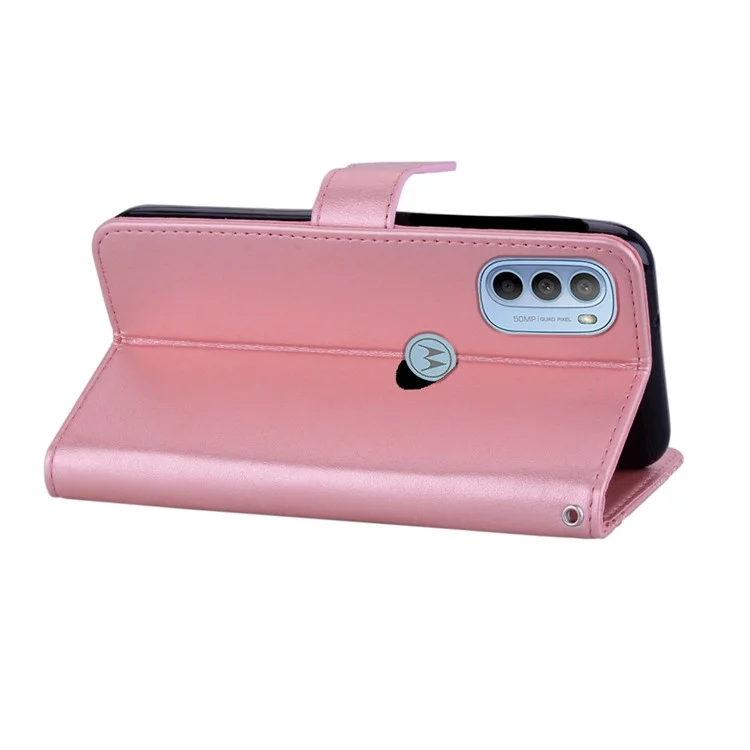 For Motorola Moto G31 4G/G41 4G Wallet Phone Flio Shell Anti-scratch PU Leather+TPU Flip Phone Case Stylish Imprinted Owl Flower Pattern Design Phone Covering - Rose Gold