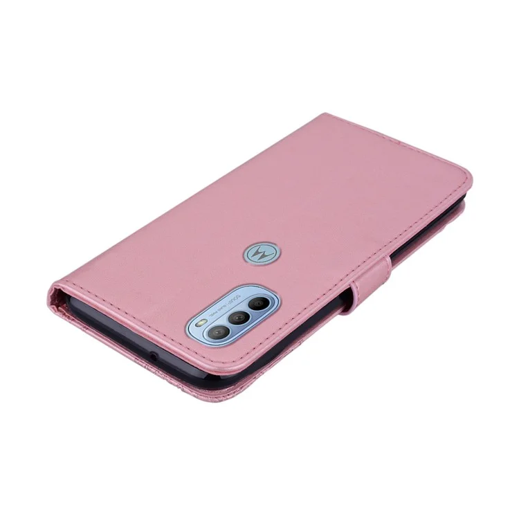 For Motorola Moto G31 4G/G41 4G Wallet Phone Flio Shell Anti-scratch PU Leather+TPU Flip Phone Case Stylish Imprinted Owl Flower Pattern Design Phone Covering - Rose Gold