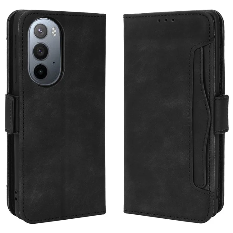 Multiple Card Slot PU Leder + TPU Full Protection Phone Cover Mit Stand Cash -tasche Für Motorola Edge X30 - Schwarz