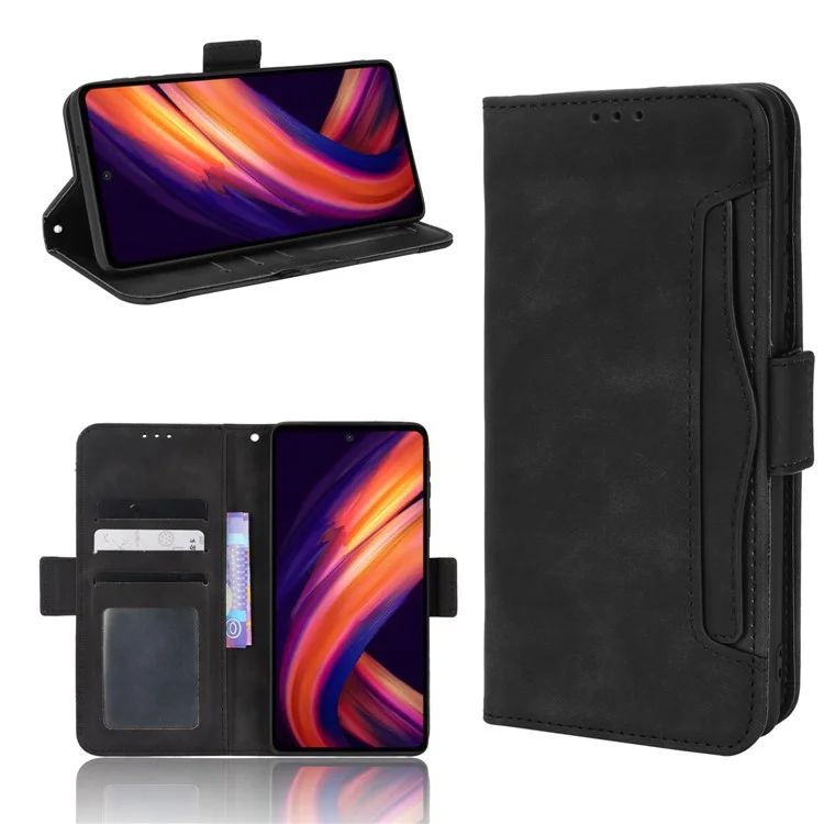 Multiple Card Slot PU Leder + TPU Full Protection Phone Cover Mit Stand Cash -tasche Für Motorola Edge X30 - Schwarz