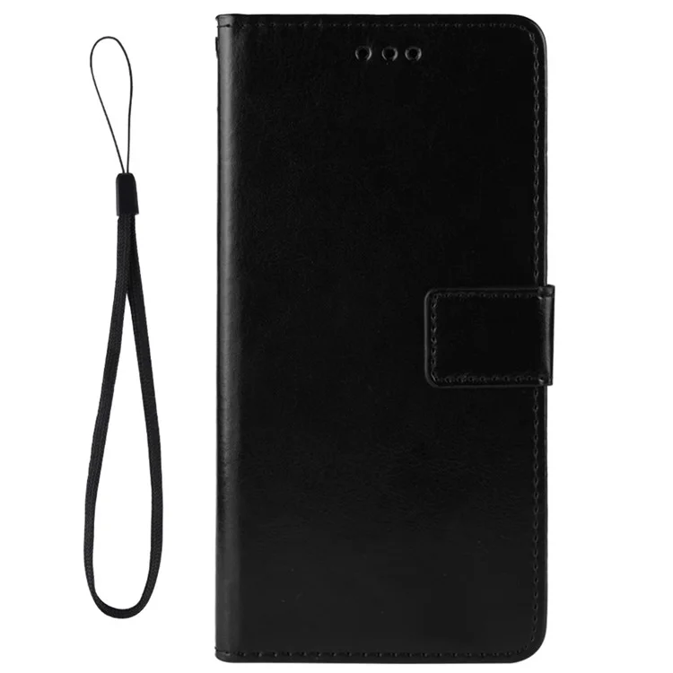 Crazy Horse Textur Faltbar Ständer PU Leder Brieftasche Folio Flip Phone Hülle Mit Handgelenkriemen Für Motorola Edge X30 - Schwarz