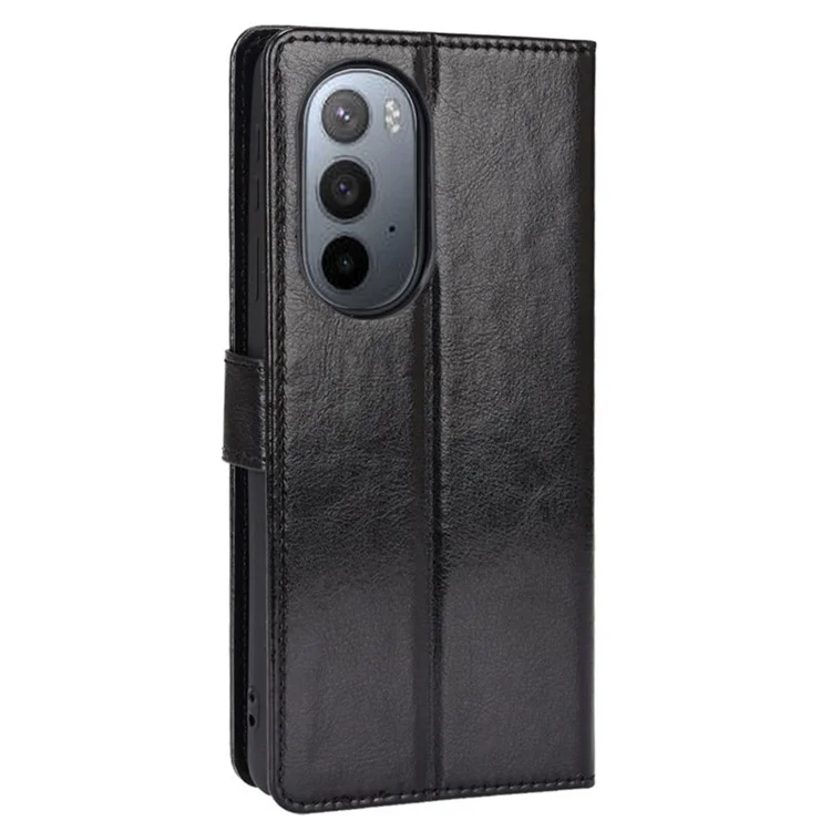 Crazy Horse Textur Faltbar Ständer PU Leder Brieftasche Folio Flip Phone Hülle Mit Handgelenkriemen Für Motorola Edge X30 - Schwarz