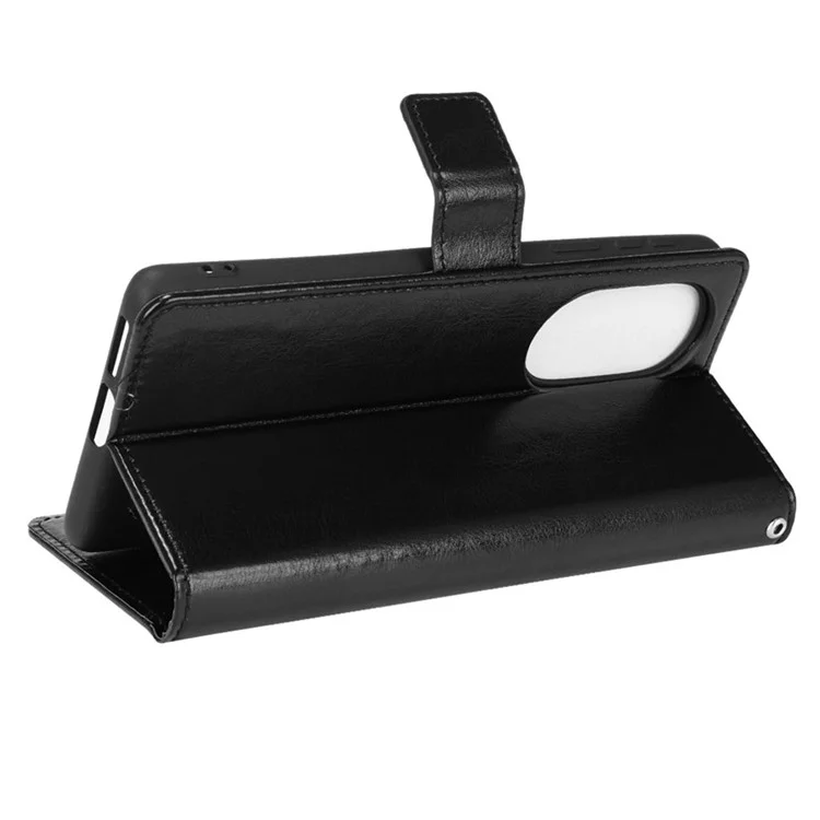 Crazy Horse Textur Faltbar Ständer PU Leder Brieftasche Folio Flip Phone Hülle Mit Handgelenkriemen Für Motorola Edge X30 - Schwarz