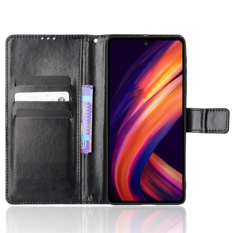 Crazy Horse Textur Faltbar Ständer PU Leder Brieftasche Folio Flip Phone Hülle Mit Handgelenkriemen Für Motorola Edge X30 - Schwarz