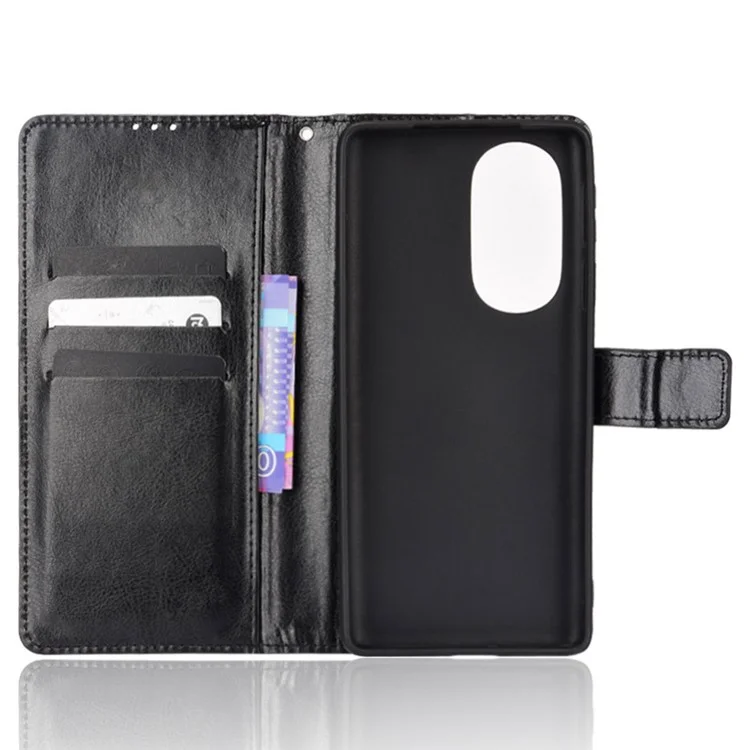 Crazy Horse Textur Faltbar Ständer PU Leder Brieftasche Folio Flip Phone Hülle Mit Handgelenkriemen Für Motorola Edge X30 - Schwarz