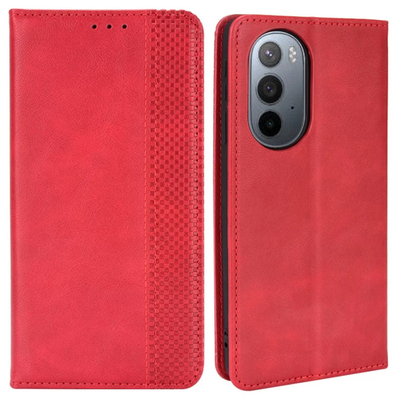 Mosaic Border Pattern Splicing Retro Style Leather Cover + TPU Wallet Stand Phone Case for Motorola Edge X30 - Red